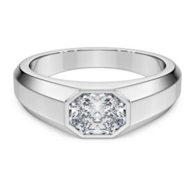 Achtkantige ring met in het laboratorium gekweekte diamanten van in totaal 1,0 karaat, achthoekige vorm, 14-karaats witgoud