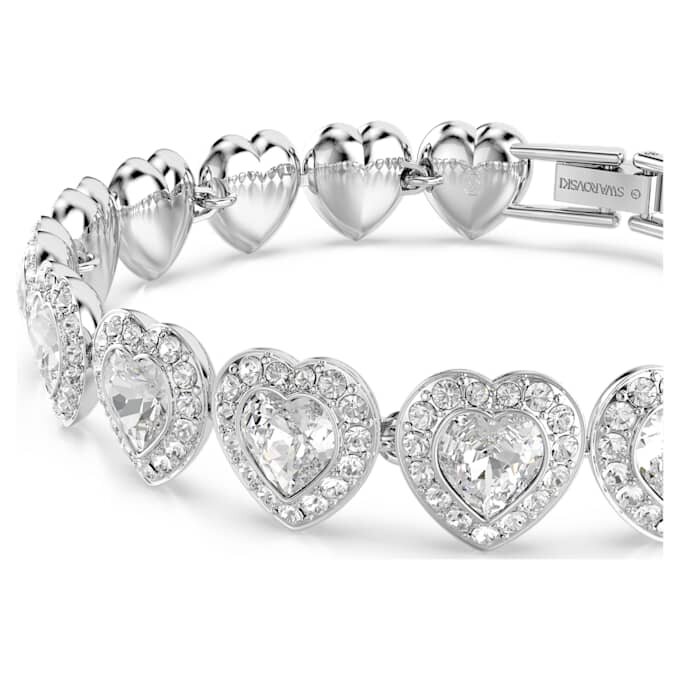 Ariana Grande X Swarovski-armband met gemengde slijpvormen, hartjes, wit, gerhodineerd Ariana Grande X Swarovski-armband met gemengde slijpvormen, hartjes, wit, gerhodineerd