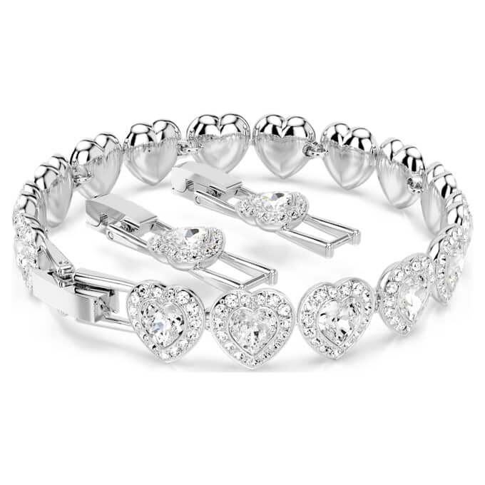 Ariana Grande X Swarovski-armband met gemengde slijpvormen, hartjes, wit, gerhodineerd Ariana Grande X Swarovski-armband met gemengde slijpvormen, hartjes, wit, gerhodineerd