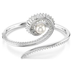 Ariana Grande X Swarovski-armband met kristallen parel, baguette-slijpsel, wit, gerhodineerd Ariana Grande X Swarovski-armband met kristallen parel, baguette-slijpsel, wit, gerhodineerd