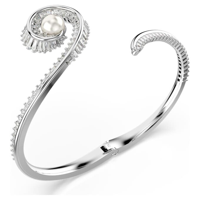 Ariana Grande X Swarovski-armband met kristallen parel, baguette-slijpsel, wit, gerhodineerd Ariana Grande X Swarovski-armband met kristallen parel, baguette-slijpsel, wit, gerhodineerd