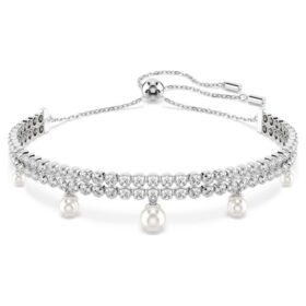 Ariana Grande X Swarovski-armband met kristallen parels, ronde slijpvorm, wit, gerhodineerd Ariana Grande X Swarovski-armband met kristallen parels, ronde slijpvorm, wit, gerhodineerd