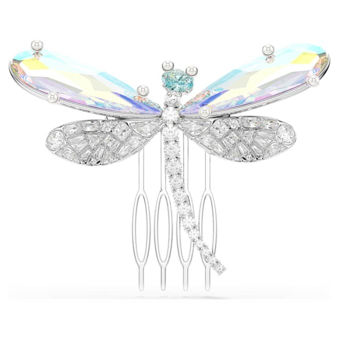 Ariana Grande X Swarovski-broche in haaraccessoire met kristallen parels, gemengde slijpvormen, libelle, wit, gerhodineerd Ariana Grande X Swarovski-broche in haaraccessoire met kristallen parels, gemengde slijpvormen, libelle, wit, gerhodineerd
