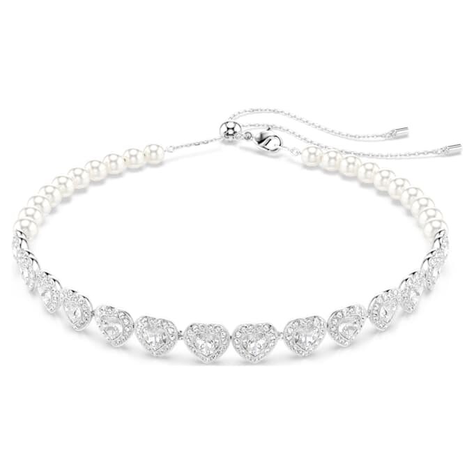 Ariana Grande X Swarovski-choker met gemengde slijpvormen, kristallen parels, hartjes, wit, gerhodineerd Ariana Grande X Swarovski-choker met gemengde slijpvormen, kristallen parels, hartjes, wit, gerhodineerd
