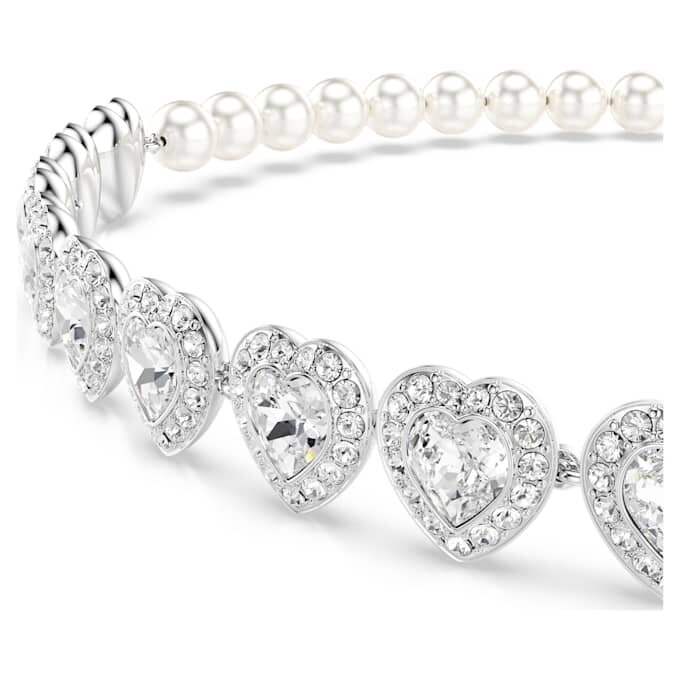 Ariana Grande X Swarovski-choker met gemengde slijpvormen, kristallen parels, hartjes, wit, gerhodineerd Ariana Grande X Swarovski-choker met gemengde slijpvormen, kristallen parels, hartjes, wit, gerhodineerd