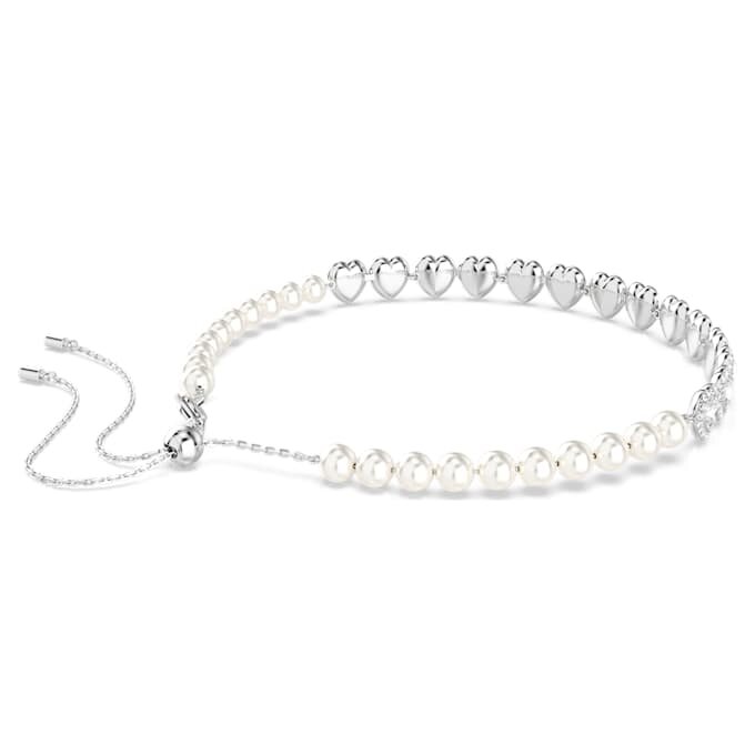 Ariana Grande X Swarovski-choker met gemengde slijpvormen, kristallen parels, hartjes, wit, gerhodineerd Ariana Grande X Swarovski-choker met gemengde slijpvormen, kristallen parels, hartjes, wit, gerhodineerd