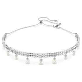 Ariana Grande X Swarovski choker met kristallen parel, ronde slijpvorm, wit, gerhodineerd Ariana Grande X Swarovski choker met kristallen parel, ronde slijpvorm, wit, gerhodineerd