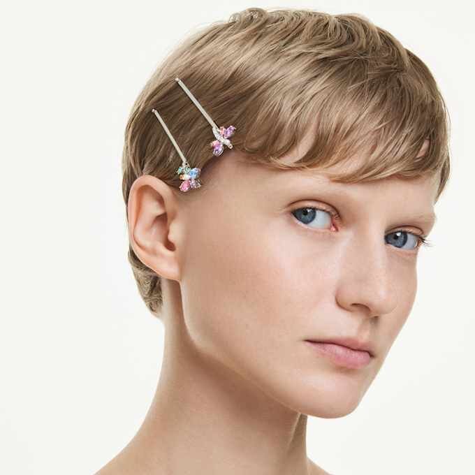 Ariana Grande X Swarovski haarspeld met gemengde slijpvormen, libelle, bloem, veelkleurig, gerhodineerd Ariana Grande X Swarovski haarspeld met gemengde slijpvormen, libelle, bloem, veelkleurig, gerhodineerd