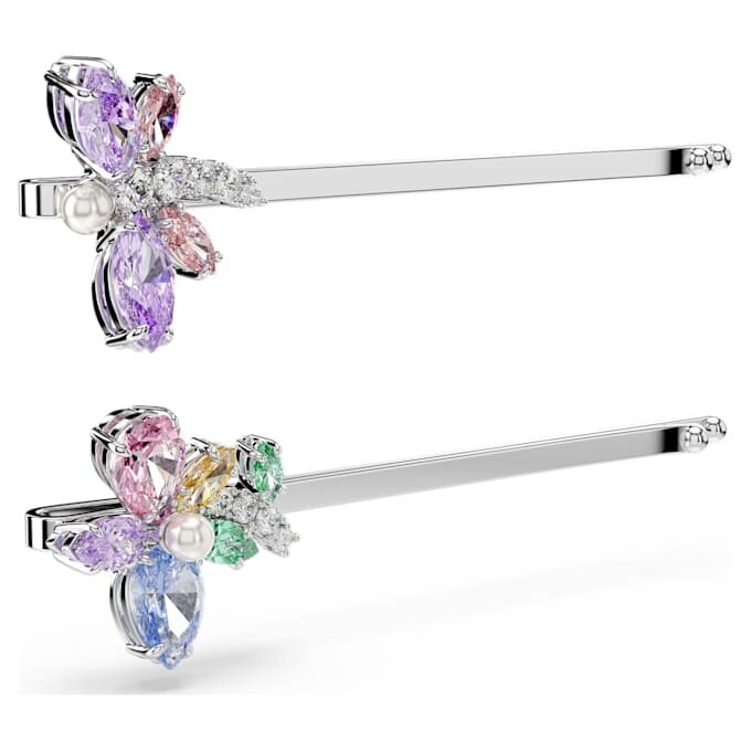 Ariana Grande X Swarovski haarspeld met gemengde slijpvormen, libelle, bloem, veelkleurig, gerhodineerd Ariana Grande X Swarovski haarspeld met gemengde slijpvormen, libelle, bloem, veelkleurig, gerhodineerd
