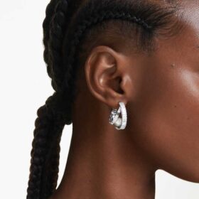 Ariana Grande X Swarovski hoepeloorbellen met kristallen parels, baguette-slijpsel, wit, gerhodineerd