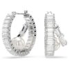 Ariana Grande X Swarovski hoepeloorbellen met kristallen parels, baguette-slijpsel, wit, gerhodineerd