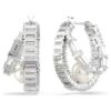 Ariana Grande X Swarovski hoepeloorbellen met kristallen parels, baguette-slijpsel, wit, gerhodineerd