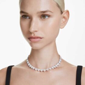 Ariana Grande X Swarovski ketting met gemengde slijpvormen, hart, wit, gerhodineerd Ariana Grande X Swarovski ketting met gemengde slijpvormen, hart, wit, gerhodineerd