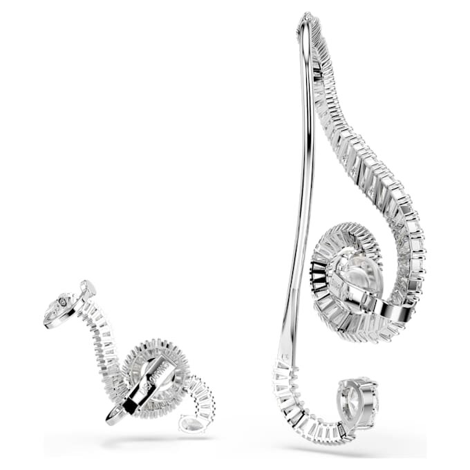 Ariana Grande X Swarovski oorbellen, asymmetrisch ontwerp, kristallen parel, baguette-slijpsel, wit, gerhodineerd Ariana Grande X Swarovski oorbellen, asymmetrisch ontwerp, kristallen parel, baguette-slijpsel, wit, gerhodineerd