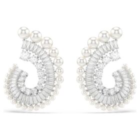 Ariana Grande X Swarovski oorbellen met kristallen parel, gemengde slijpvormen, wit, gerhodineerd
