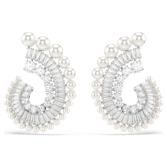 Ariana Grande X Swarovski oorbellen met kristallen parel, gemengde slijpvormen, wit, gerhodineerd Ariana Grande X Swarovski oorbellen met kristallen parel, gemengde slijpvormen, wit, gerhodineerd
