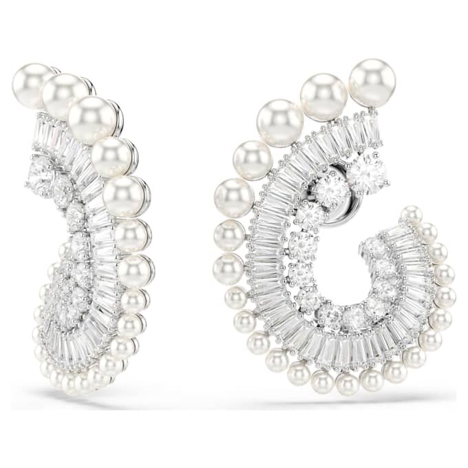 Ariana Grande X Swarovski oorbellen met kristallen parel, gemengde slijpvormen, wit, gerhodineerd Ariana Grande X Swarovski oorbellen met kristallen parel, gemengde slijpvormen, wit, gerhodineerd