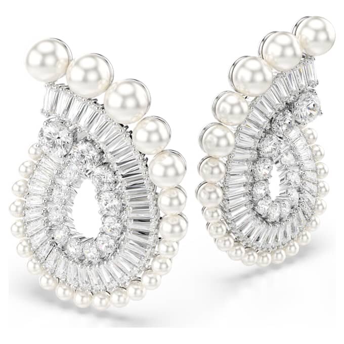 Ariana Grande X Swarovski oorbellen met kristallen parel, gemengde slijpvormen, wit, gerhodineerd Ariana Grande X Swarovski oorbellen met kristallen parel, gemengde slijpvormen, wit, gerhodineerd