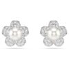 Ariana Grande X Swarovski oorbellen met kristallen parel, ronde slijpvorm, bloemmotief, wit, gerhodineerd