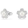 Ariana Grande X Swarovski oorbellen met kristallen parel, ronde slijpvorm, bloemmotief, wit, gerhodineerd