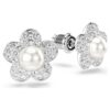 Ariana Grande X Swarovski oorbellen met kristallen parel, ronde slijpvorm, bloemmotief, wit, gerhodineerd