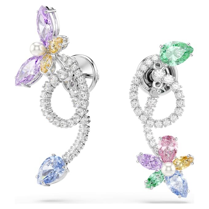 Ariana Grande X Swarovski oorbellen met oorbevestiging, gemengde slijpvormen, libelle, bloem, veelkleurig, gerhodineerd Ariana Grande X Swarovski oorbellen met oorbevestiging, gemengde slijpvormen, libelle, bloem, veelkleurig, gerhodineerd