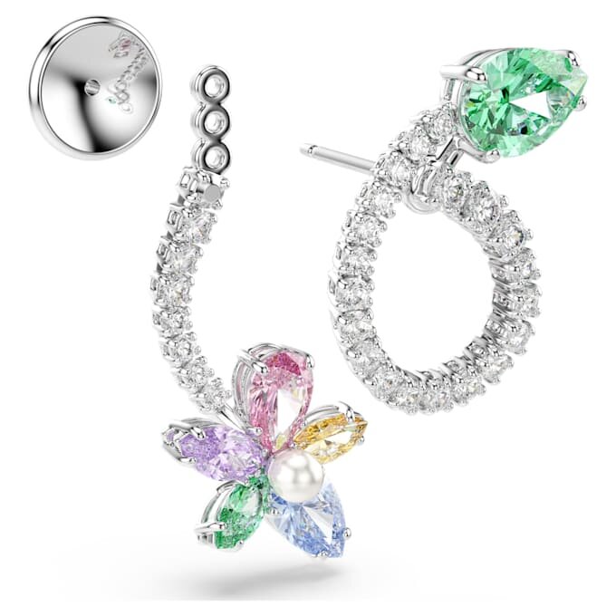 Ariana Grande X Swarovski oorbellen met oorbevestiging, gemengde slijpvormen, libelle, bloem, veelkleurig, gerhodineerd Ariana Grande X Swarovski oorbellen met oorbevestiging, gemengde slijpvormen, libelle, bloem, veelkleurig, gerhodineerd