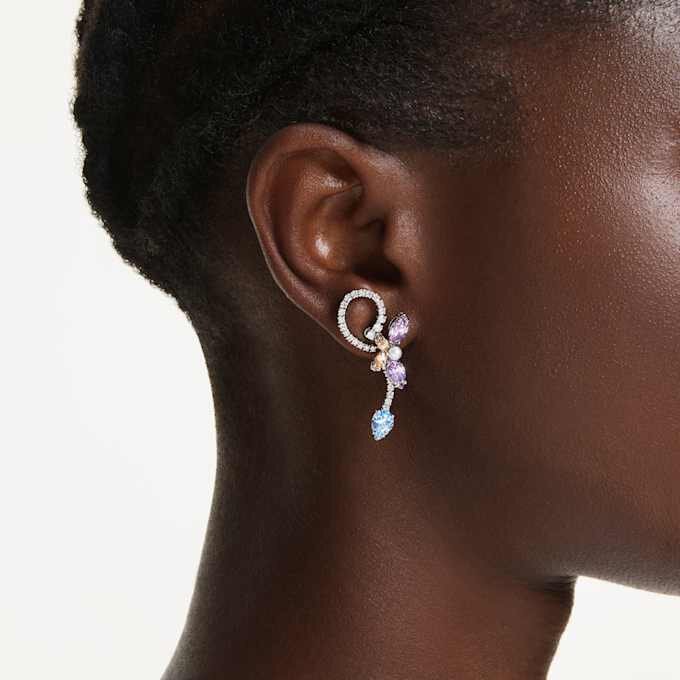 Ariana Grande X Swarovski oorbellen met oorbevestiging, gemengde slijpvormen, libelle, bloem, veelkleurig, gerhodineerd Ariana Grande X Swarovski oorbellen met oorbevestiging, gemengde slijpvormen, libelle, bloem, veelkleurig, gerhodineerd