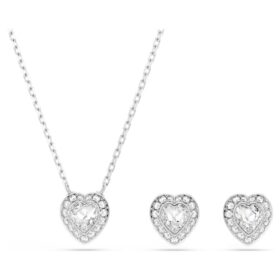 Ariana Grande X Swarovski-set met gemengde slijpvormen, hart, wit, gerhodineerd Ariana Grande X Swarovski-set met gemengde slijpvormen, hart, wit, gerhodineerd