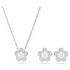 Ariana Grande X Swarovski-set met kristallen parel, ronde slijpvorm, bloem, wit, gerhodineerd Ariana Grande X Swarovski-set met kristallen parel, ronde slijpvorm, bloem, wit, gerhodineerd