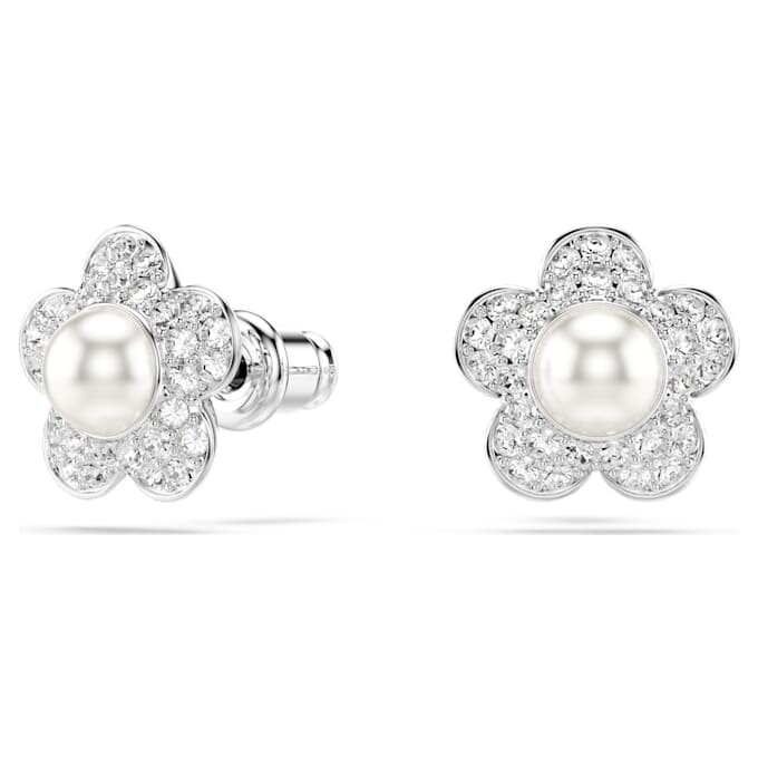 Ariana Grande X Swarovski-set met kristallen parel, ronde slijpvorm, bloem, wit, gerhodineerd Ariana Grande X Swarovski-set met kristallen parel, ronde slijpvorm, bloem, wit, gerhodineerd