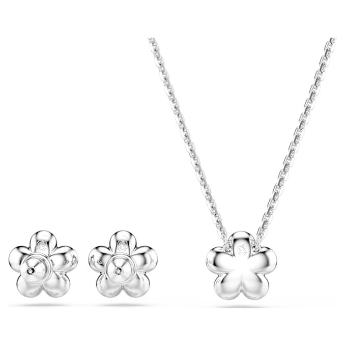Ariana Grande X Swarovski-set met kristallen parel, ronde slijpvorm, bloem, wit, gerhodineerd Ariana Grande X Swarovski-set met kristallen parel, ronde slijpvorm, bloem, wit, gerhodineerd