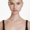Ariana Grande X Swarovski Y-ketting met gemengde slijpvormen, kristallen parel, hartje, wit, gerhodineerd Ariana Grande X Swarovski Y-ketting met gemengde slijpvormen, kristallen parel, hartje, wit, gerhodineerd