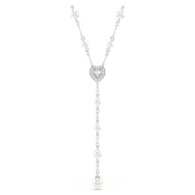 Ariana Grande X Swarovski Y-ketting met gemengde slijpvormen, kristallen parel, hartje, wit, gerhodineerd Ariana Grande X Swarovski Y-ketting met gemengde slijpvormen, kristallen parel, hartje, wit, gerhodineerd