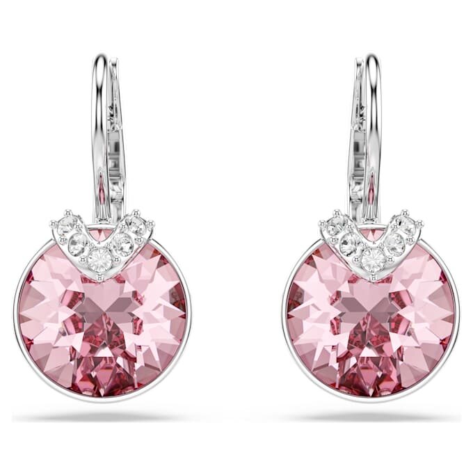 Bella V druppeloorbellen, ronde slijpvorm, roze, gerhodineerd Bella V druppeloorbellen, ronde slijpvorm, roze, gerhodineerd