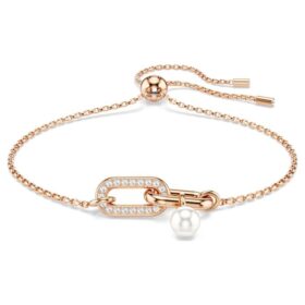 Constella-armband met kristallen parel, ronde slijpvorm, wit, roségoudkleurig verguld