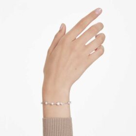 Constella-armband met kristallen parels, ronde slijpvormen, wit, gerhodineerd