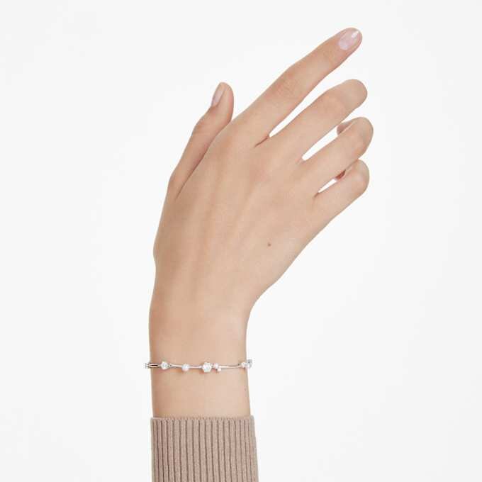 Constella-armband met kristallen parels, ronde slijpvormen, wit, gerhodineerd Constella-armband met kristallen parels, ronde slijpvormen, wit, gerhodineerd
