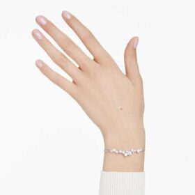 Constella-armband met kristallen parels, ronde slijpvormen, wit, gerhodineerd