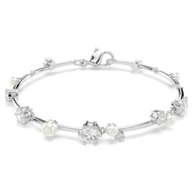 Constella-armband met kristallen parels, ronde slijpvormen, wit, gerhodineerd