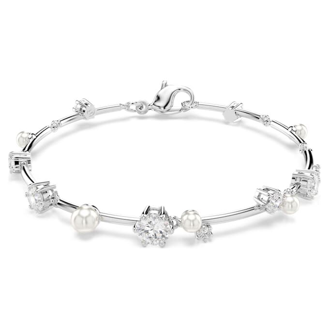 Constella-armband met kristallen parels, ronde slijpvormen, wit, gerhodineerd Constella-armband met kristallen parels, ronde slijpvormen, wit, gerhodineerd