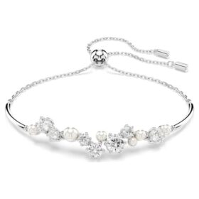 Constella-armband met kristallen parels, ronde slijpvormen, wit, gerhodineerd
