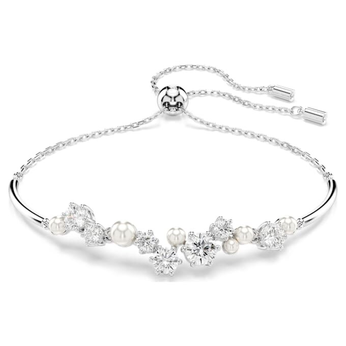 Constella-armband met kristallen parels, ronde slijpvormen, wit, gerhodineerd Constella-armband met kristallen parels, ronde slijpvormen, wit, gerhodineerd