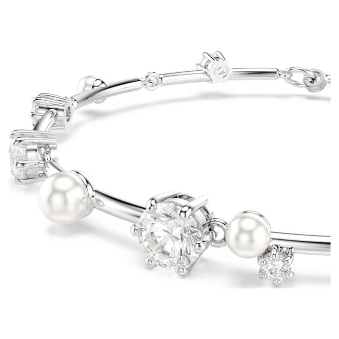 Constella-armband met kristallen parels, ronde slijpvormen, wit, gerhodineerd Constella-armband met kristallen parels, ronde slijpvormen, wit, gerhodineerd