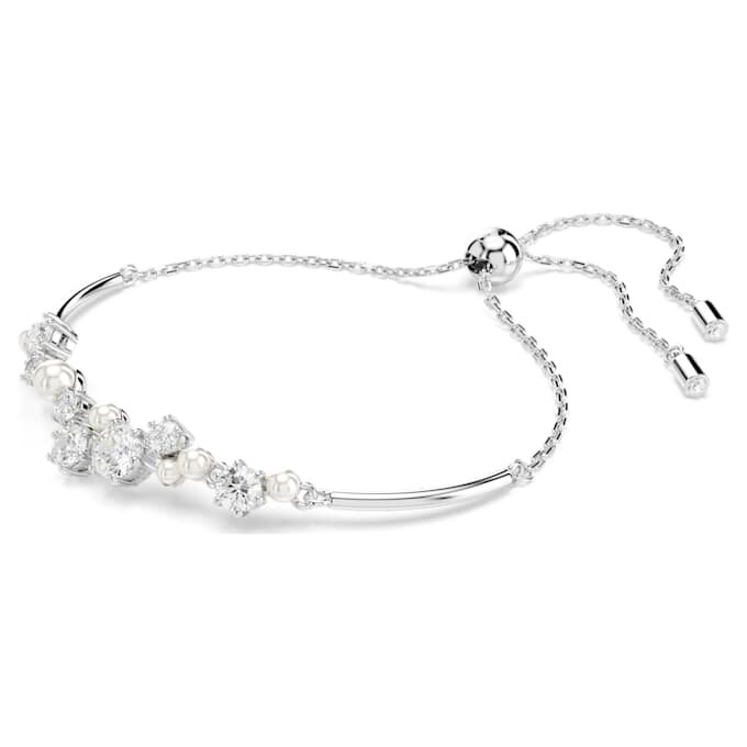 Constella-armband met kristallen parels, ronde slijpvormen, wit, gerhodineerd Constella-armband met kristallen parels, ronde slijpvormen, wit, gerhodineerd
