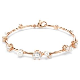 Constella-armband met kristallen parels, ronde slijpvormen, wit, roségoudkleurig verguld