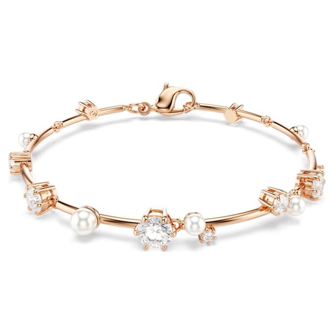 Constella-armband met kristallen parels, ronde slijpvormen, wit, roségoudkleurig verguld Constella-armband met kristallen parels, ronde slijpvormen, wit, roségoudkleurig verguld