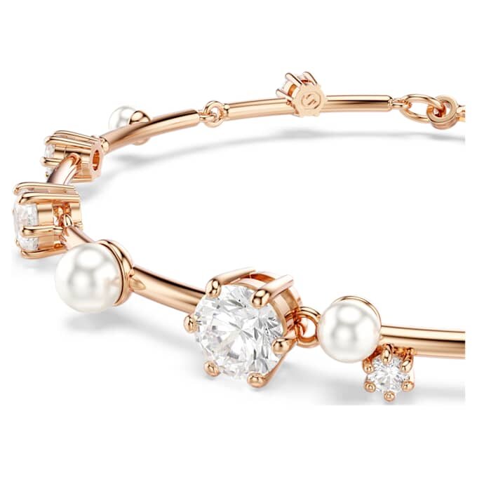 Constella-armband met kristallen parels, ronde slijpvormen, wit, roségoudkleurig verguld Constella-armband met kristallen parels, ronde slijpvormen, wit, roségoudkleurig verguld