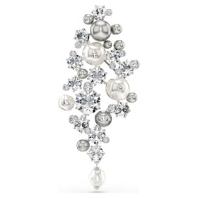 Constella-broche met kristallen parel, ronde slijpvorm, wit, gerhodineerd