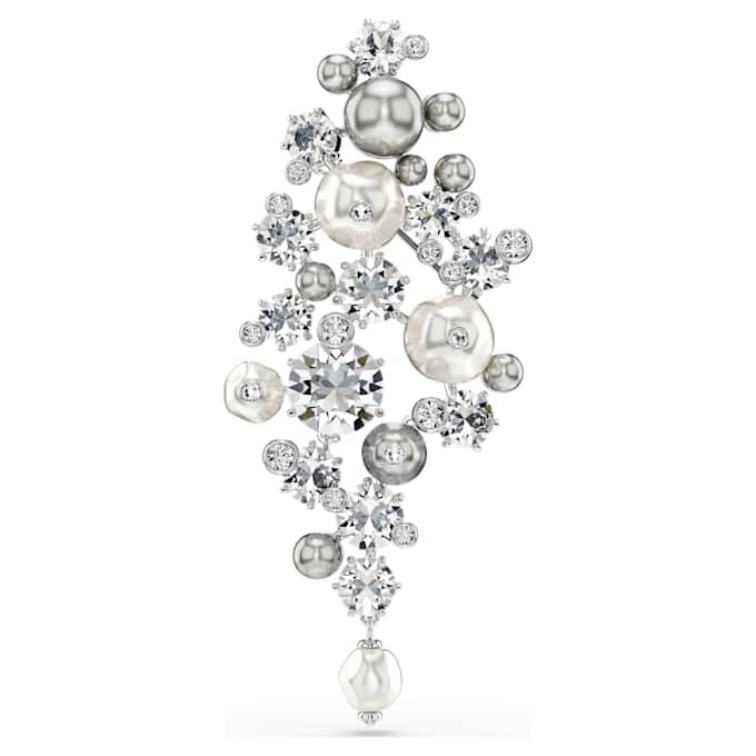 Constella-broche met kristallen parel, ronde slijpvorm, wit, gerhodineerd Constella-broche met kristallen parel, ronde slijpvorm, wit, gerhodineerd